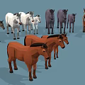 Low Poly Style Group Of Various Colored Horses In Different Sizes