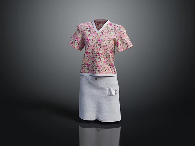 Women's Floral Print Short Sleeve V Neck Top With Gray Skirt Outfit Set 3d model