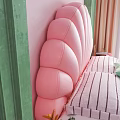 Modern Background Double Bed with Pink Shell Headboard Green Pink Walls and Wooden Floor