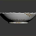 Elegant Carved White Bowl Sculpture with Gold Dots and Intricate Hollow Patterns