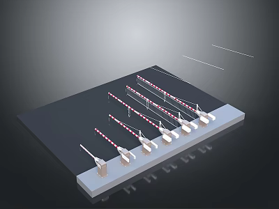 Red White Striped Rod Components Arranged On Black Substrate With Gray Base 3d model