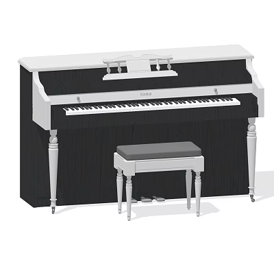 Elegant Piano With Wooden Body Matching Bench And Classic Key Design 3d model