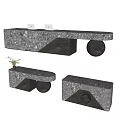 Modern Reception Desk With Geometric Stone Design Round Elements And Small Bench 3d model