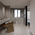 Modern Bathroom Interior With Concrete Walls Glass Shower Enclosure Vanity Chair Window And Tub