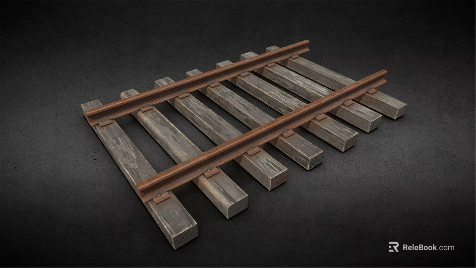 Vintage Wooden Railroad Track With Metal Rails And Sleepers Model Components 3d model 