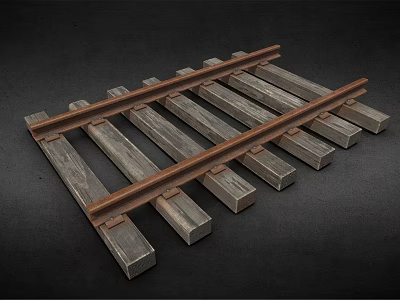 Vintage Wooden Railroad Track With Metal Rails And Sleepers Model Components 3d model