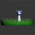 Blue And White Snake Like Creature In Green Grassy Area With Red Eyes