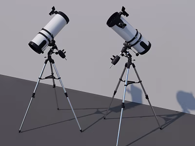 Two White Telescope Playground Equipment With Black Parts And Tripods 3d model