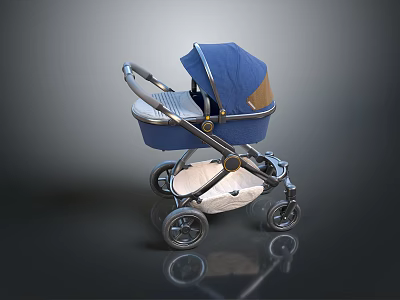 Blue Baby Stroller With Canopy Wheels Comfortable Seat And Modern Frame 3d model