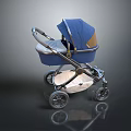 Blue Baby Stroller With Canopy Wheels Comfortable Seat And Modern Frame 3d model