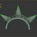 Metallic Spiked Object with Three Sharp Spikes Worn Bloodstained Surface On Reflective Base