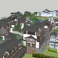 Traditional Style Commercial Street With River Greenery And Scenic Waterfront Buildings