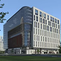 Modern Commercial Complex With Glass Facade And Multi Storey Design Surrounded By Green Area