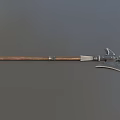 Medieval Long Shaft Weapon with Wooden Handle and Ornate Metal Spearhead Design