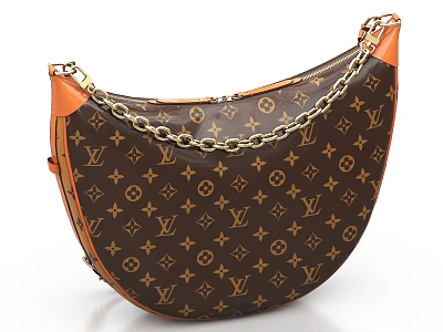Stylish Leather Shoulder Bag With Classic Monogram Pattern Gold Chain Strap And Brown Orange Accents 3d model