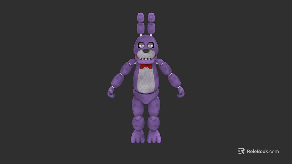 Purple Cartoon Rabbit Electric Toy With Red Bowtie And Mechanical Joints 3d model 