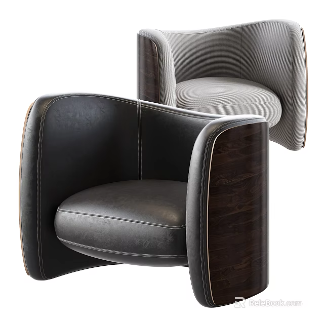 Modern Single Armchair With Leather Upholstery And Rounded Wooden Frame Design 3d model 