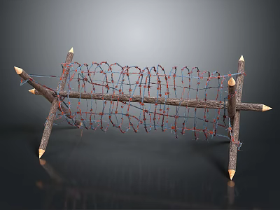 Handmade Scenic Structure with Pointed Wooden Sticks and Colored String Net Design 3d model