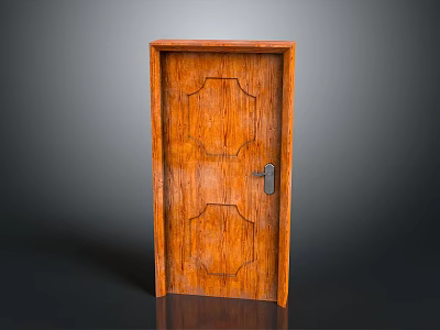 Solid Wood Hinged Door With Carved Patterns And Metal Door Handle 3d model