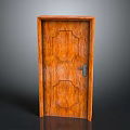 Solid Wood Hinged Door With Carved Patterns And Metal Door Handle 3d model