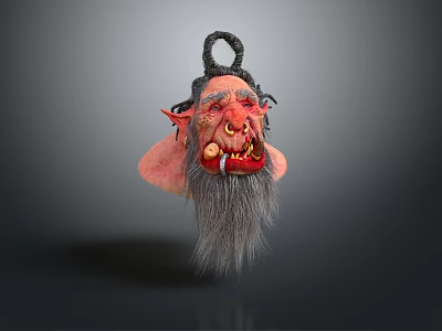 Fierce Red Goblin Game Movie Character With Curved Horns Pointed Ears And Long Gray Beard 3d model