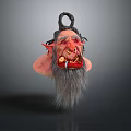 Fierce Red Goblin Game Movie Character With Curved Horns Pointed Ears And Long Gray Beard