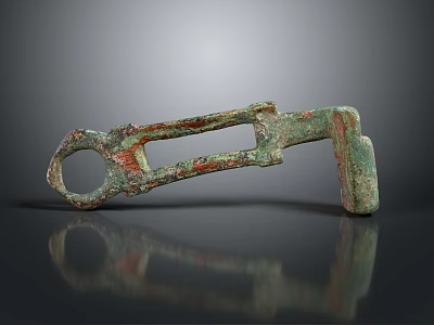 Ancient Bronze Key With Rusted Patina And Textured Surface On Dark 3d model