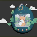 Commercial Equipment with Blue Egg Shape Fox Design Green Leaves Clouds and Star Decorations