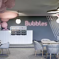 Dessert Shop Interior With Pink Arches Balloon Decor Purple Flowers And Green Plants
