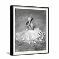 Black and White Female Portrait Painting with Braided Hair and Fringed Dress Back View