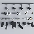 Collection of Downlights and Spotlights with Various Styles and Track Mounted Black White Designs