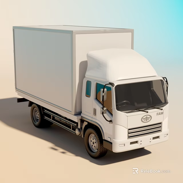White Commercial Box Truck With Delivery Transport Cab And Body Structure 3d model 