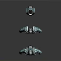 Sci Fi Game Movie Characters in Teal Mechanical Armor Featuring Glowing Green Eyes Circular Details