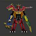Vibrant Dinosaur Robot Action Figure Featuring Red Yellow Blue Green Armor And Sword