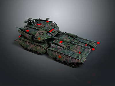 Military Tank With Camouflage Paint Top Weapons Equipment And Red Markers 3d model