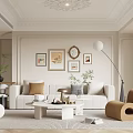 Elegant Living Dining Room Interior Design With White Sofa Beige Armchair And Decorative Artwork