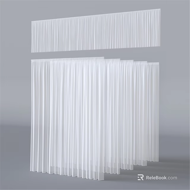 White Modern Curtains With Lightweight Vertical Fabric Design For Windows 3d model 