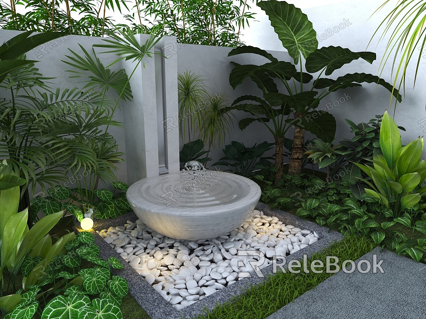 Modern flowing water landscape flowing water landscape wall water bowl spring model