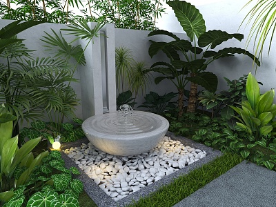 Modern flowing water landscape flowing water landscape wall water bowl spring 3d model