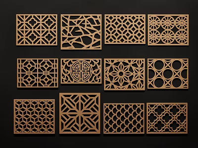 Decorative Wooden Room Dividers With Various Intricate Carved Patterns For Interior Design 3d model