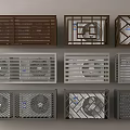Various Design AC Fans with Different Colors and Decorative Grille Patterns 3d model