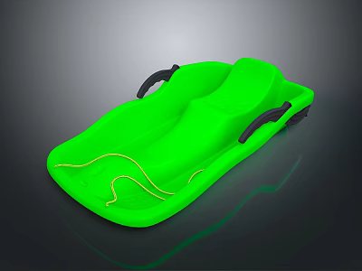 Green Two Seat Sled With Black Handles For Safe Winter Sliding Fun 3d model