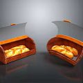 Wooden Bread Boxes With Transparent Lids And Orange Handles Holding Loaves Of Bread