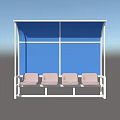 Gymnasium Covered Bench Rest Area With Blue Canopy Gray Seats And Metal Frame