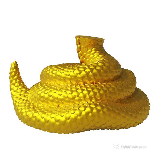 Golden Coiled Spiral Decorative Art Piece With Detailed Scaly Texture 3d model 