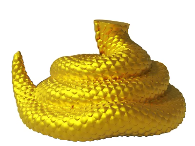 Golden Coiled Spiral Decorative Art Piece With Detailed Scaly Texture 3d model