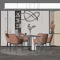 Modern Restaurant Interior With Round Dining Table Beige Chairs Pendant Light And Wall Decor 3d model