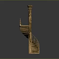 Rustic Wooden Spiral Staircase With Intricate Handrail And Central Column Structure