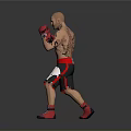 Shirtless Man in Boxing Stance with Red Gloves Black Shorts White Design and Red Shoes