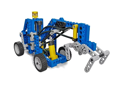 Building Blocks Mechanical Vehicle Model in Blue and Yellow with Wheels and Gear Mechanisms 3d model